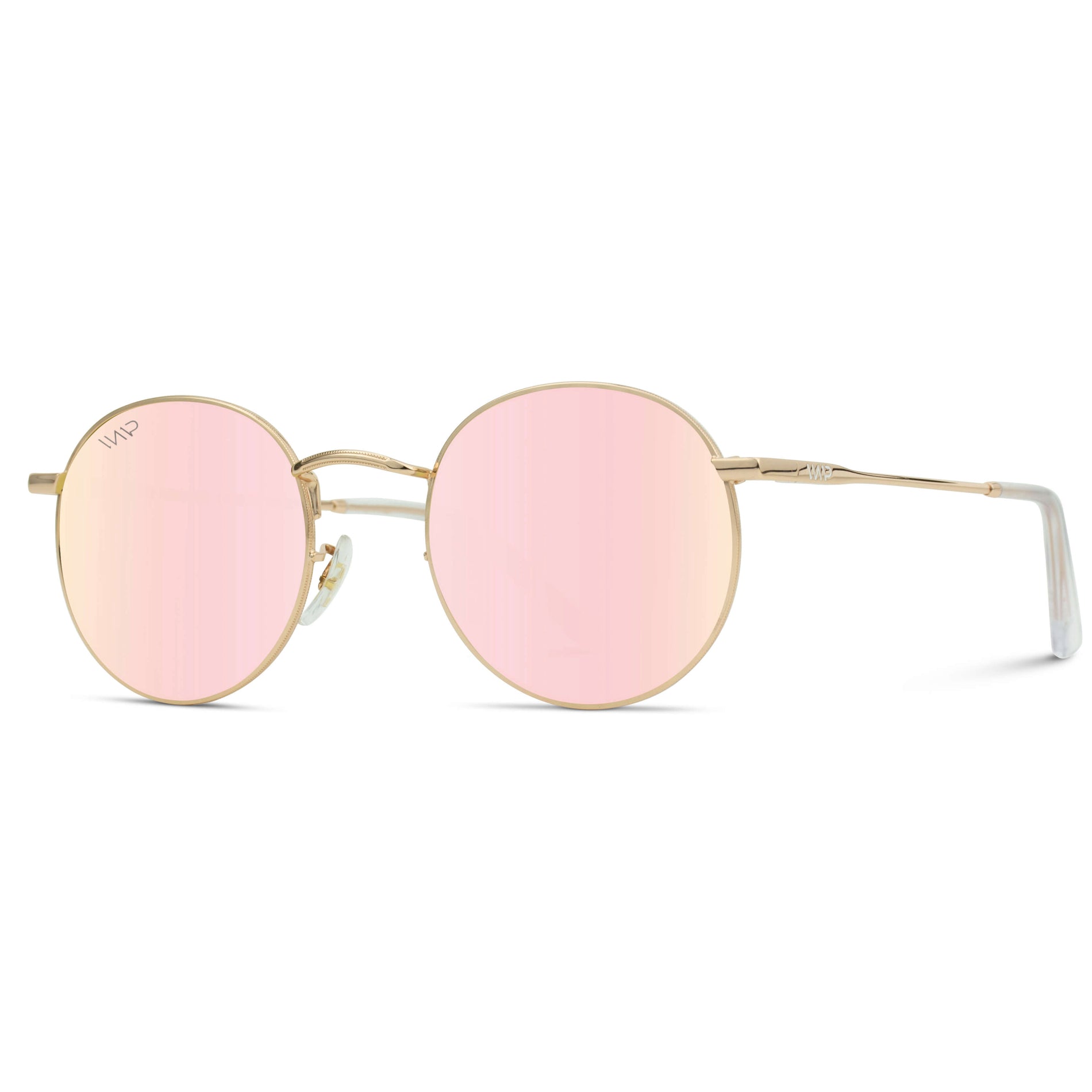 Gold / Pink Lens || Lightweight Round Metal Frame Sunglasses with Pink Lenses