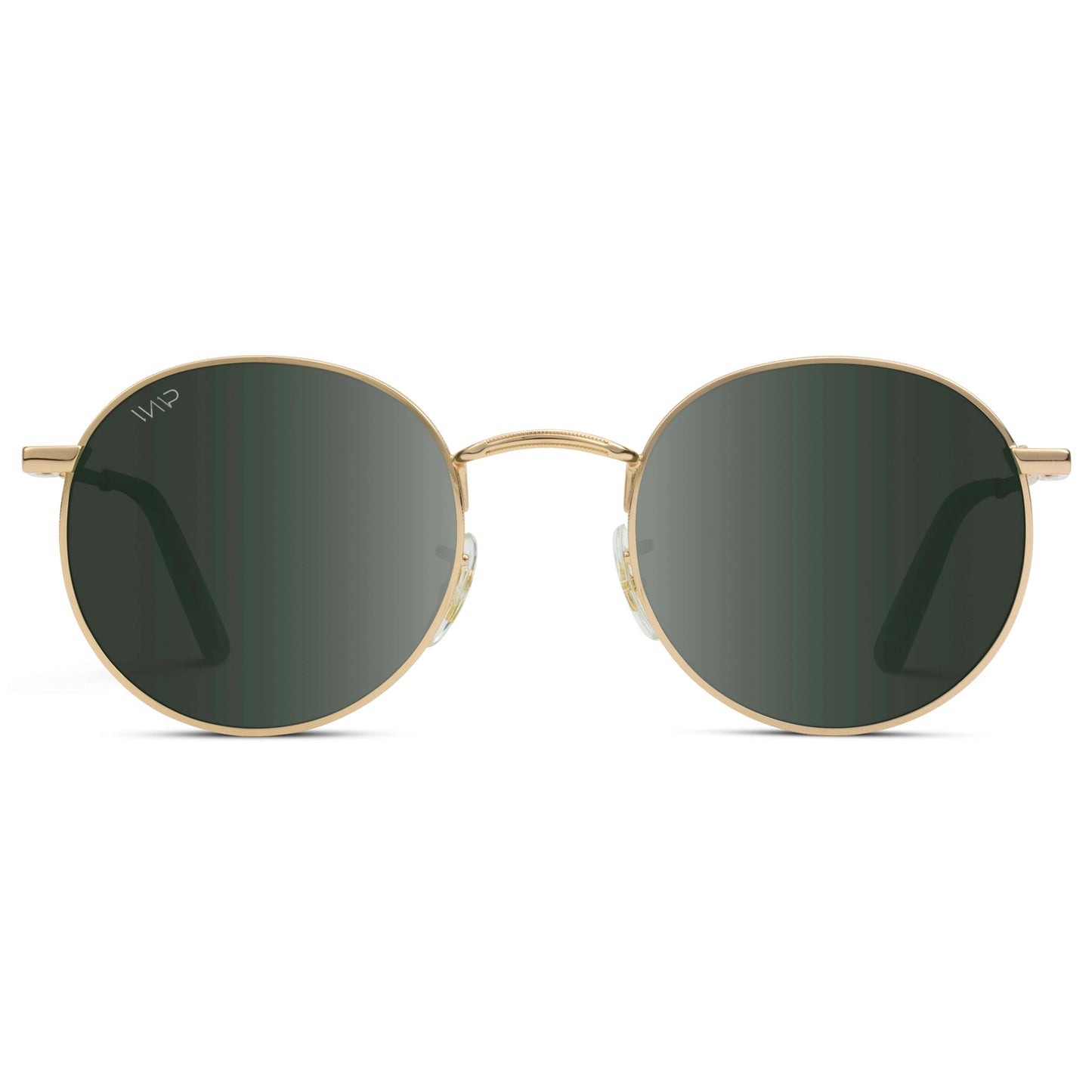Gold / Smoke Green Lens || Gold Round Metal Frame Sunglasses with Green UV Protection Lenses