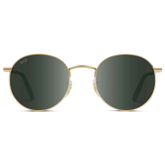 Gold / Smoke Green Lens || Gold Round Metal Frame Sunglasses with Green UV Protection Lenses