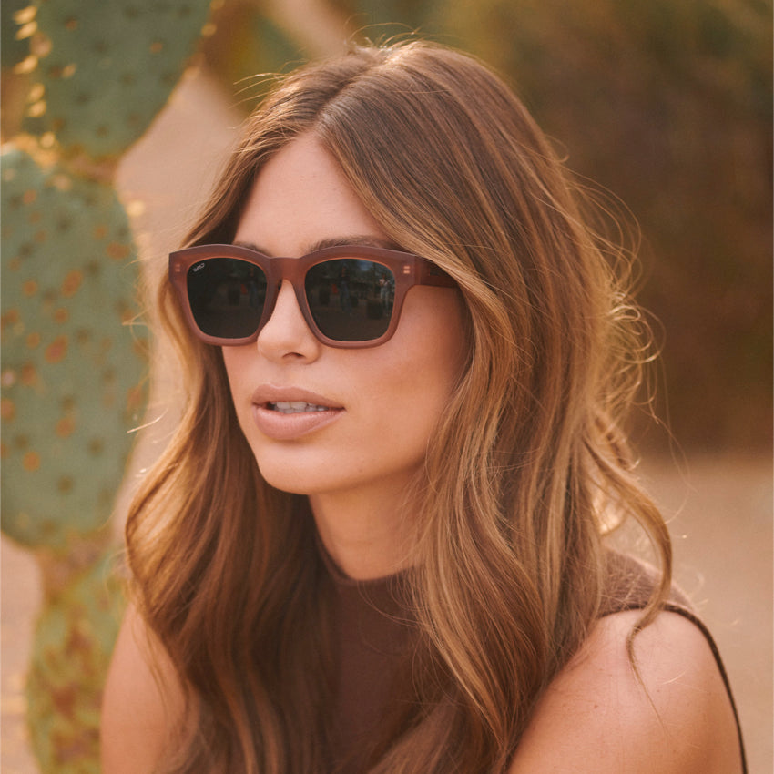 Frosted Red Rock / Black Lens || Women's Frosted Red Square Cat Eye Shape Affordable Polarized Sunglasses with Black Lenses