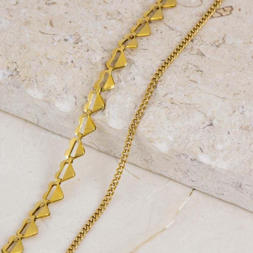Gold || Women's Adjustable 14K Gold Plated Bracelet Set with Cuban Link Chain