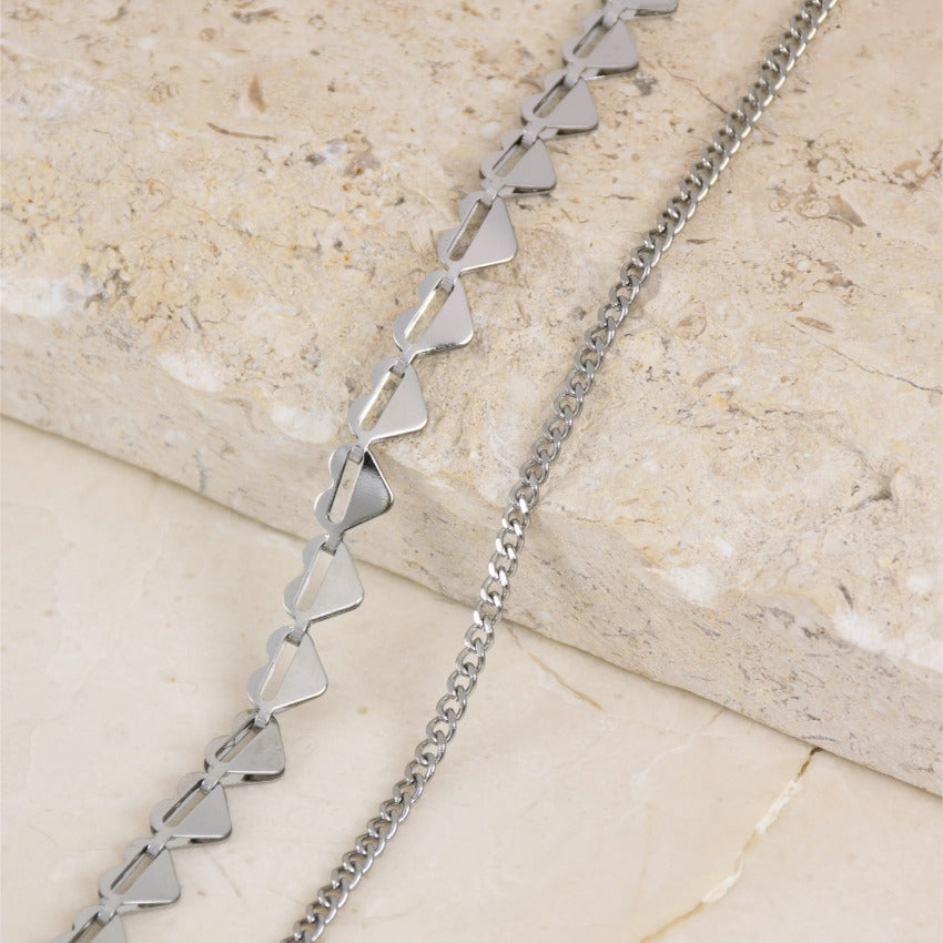 Silver || Women's Adjustable Silver Stainless Steel Bracelet Set with Cuban Link Chain